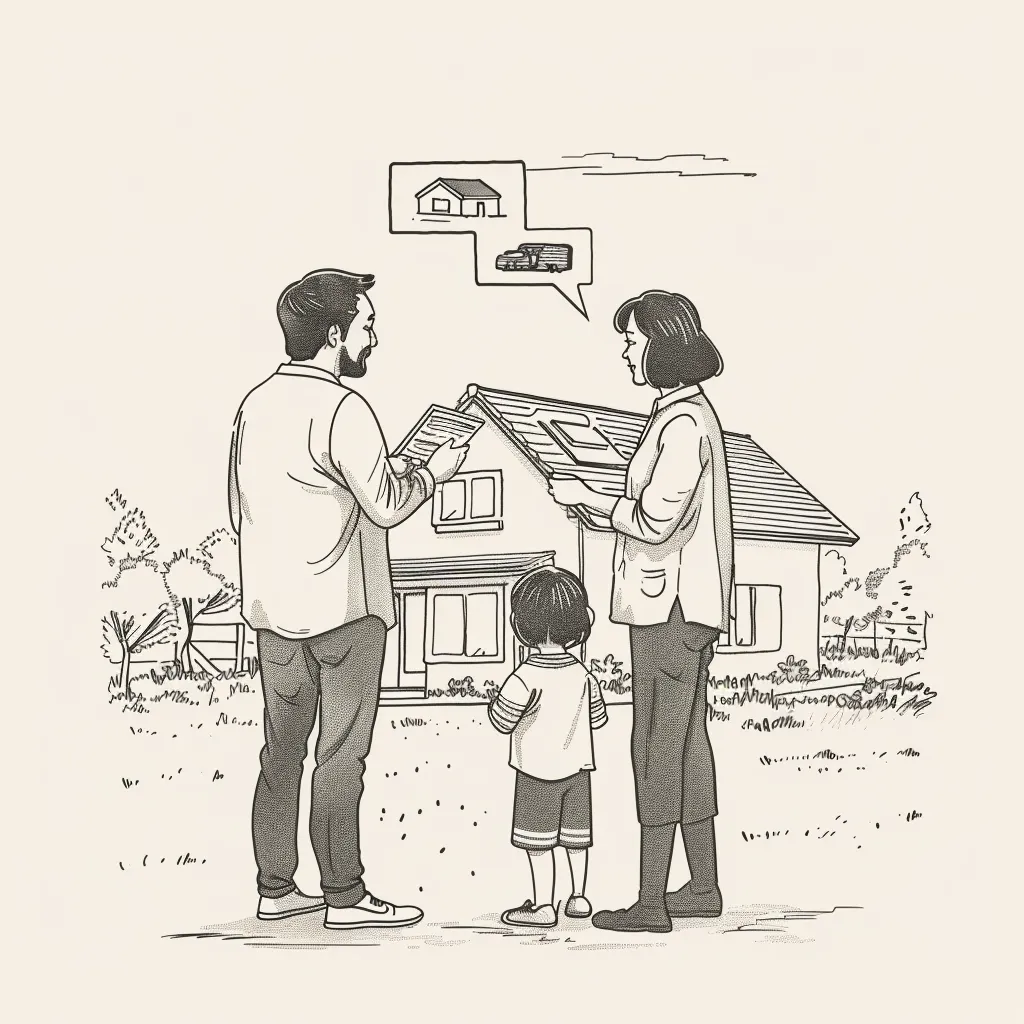 A family viewing the home they just bought but they are confused